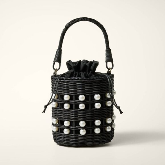 ♠️ Kate Spade New York x Target Pearl Embellished Basket Bucket Bag Black NWT - Picture 1 of 5